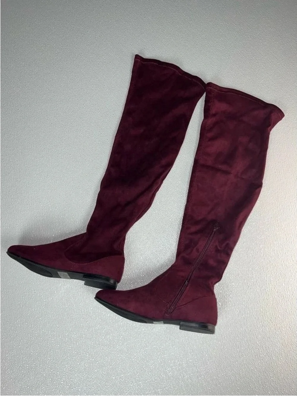 Celia Women's Wine Unique Tall Suede Stretch Knee Boot Size 6.5